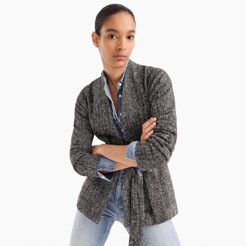 J.Crew Point Sur Wrap‎ Jacket in Donegal Tweed Sz L
